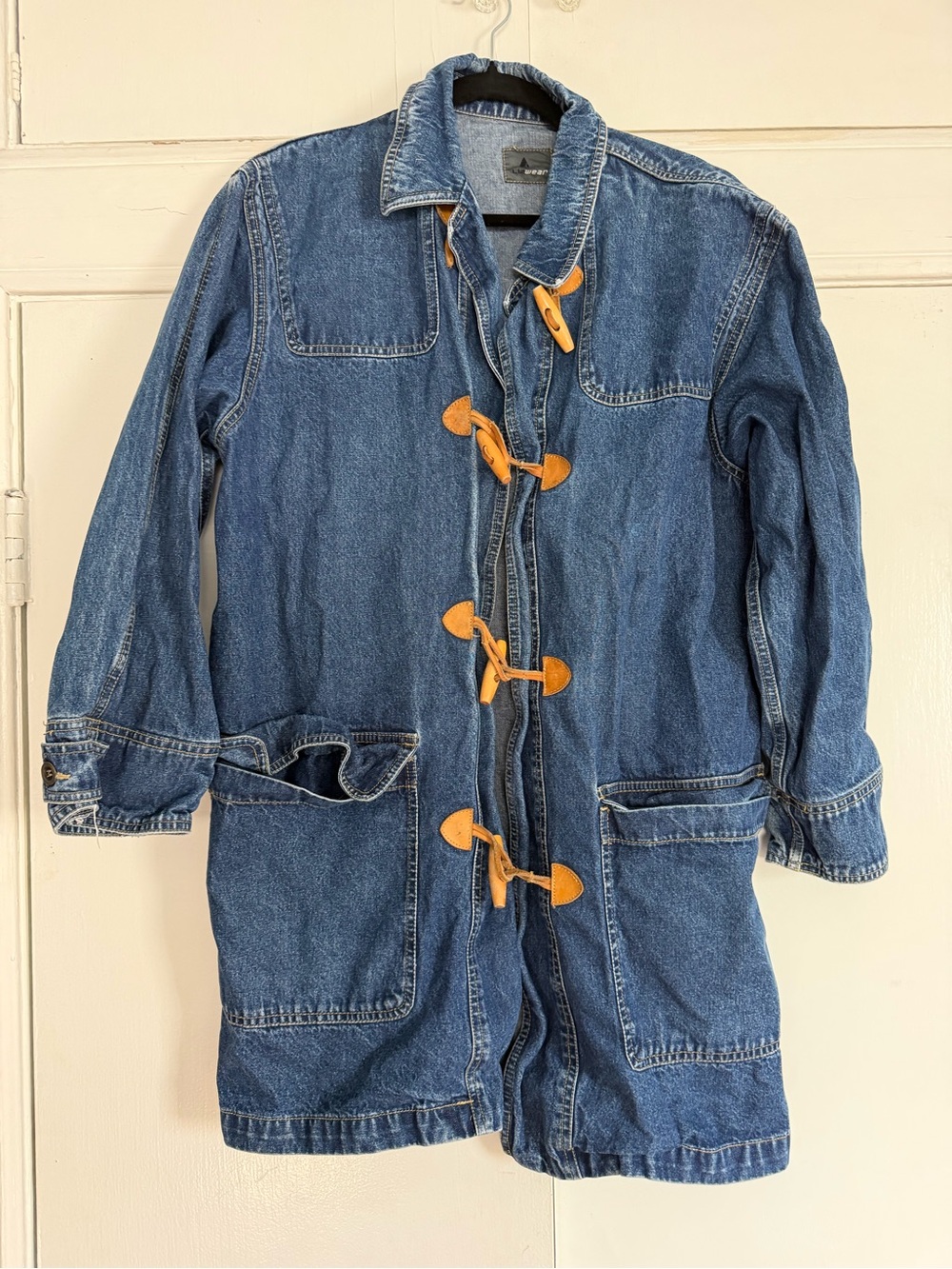 Casual Blue Denim Toggle Jacket with Tan Accents